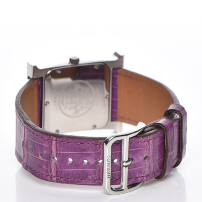 Hermes Stainless Steel Alligator 26mm Heure H Hour Quartz Watch Violet 4 of 12
