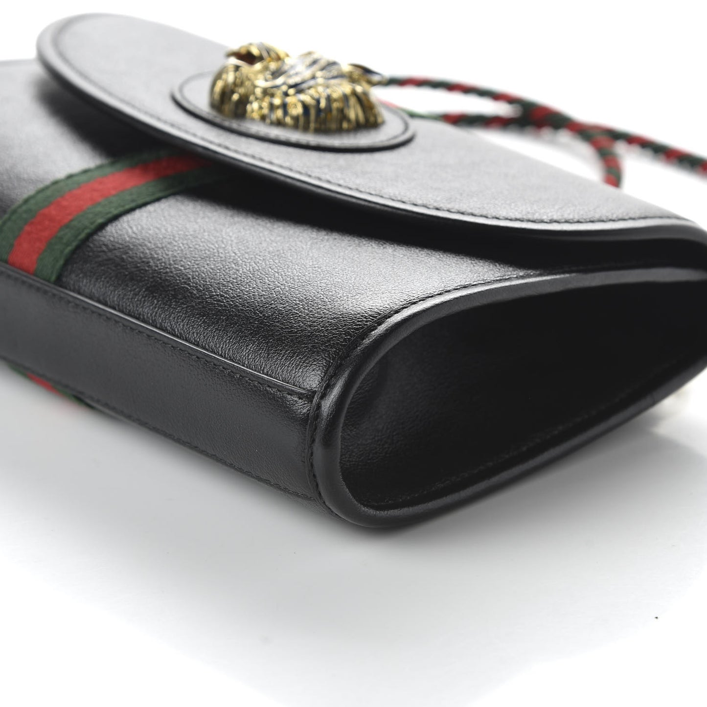 Textured Calfskin Web Small Rajah Slim Flap Shoulder Bag Black