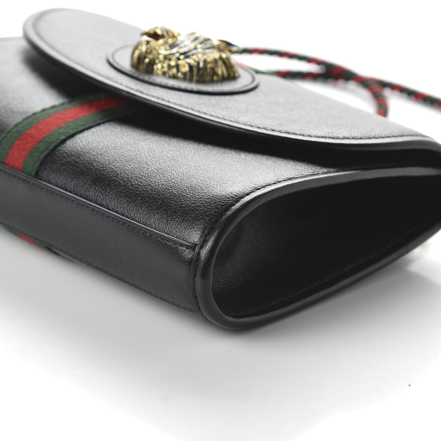 Gucci Textured Calfskin Web Small Rajah Slim Flap Shoulder Bag Black 13 of 21