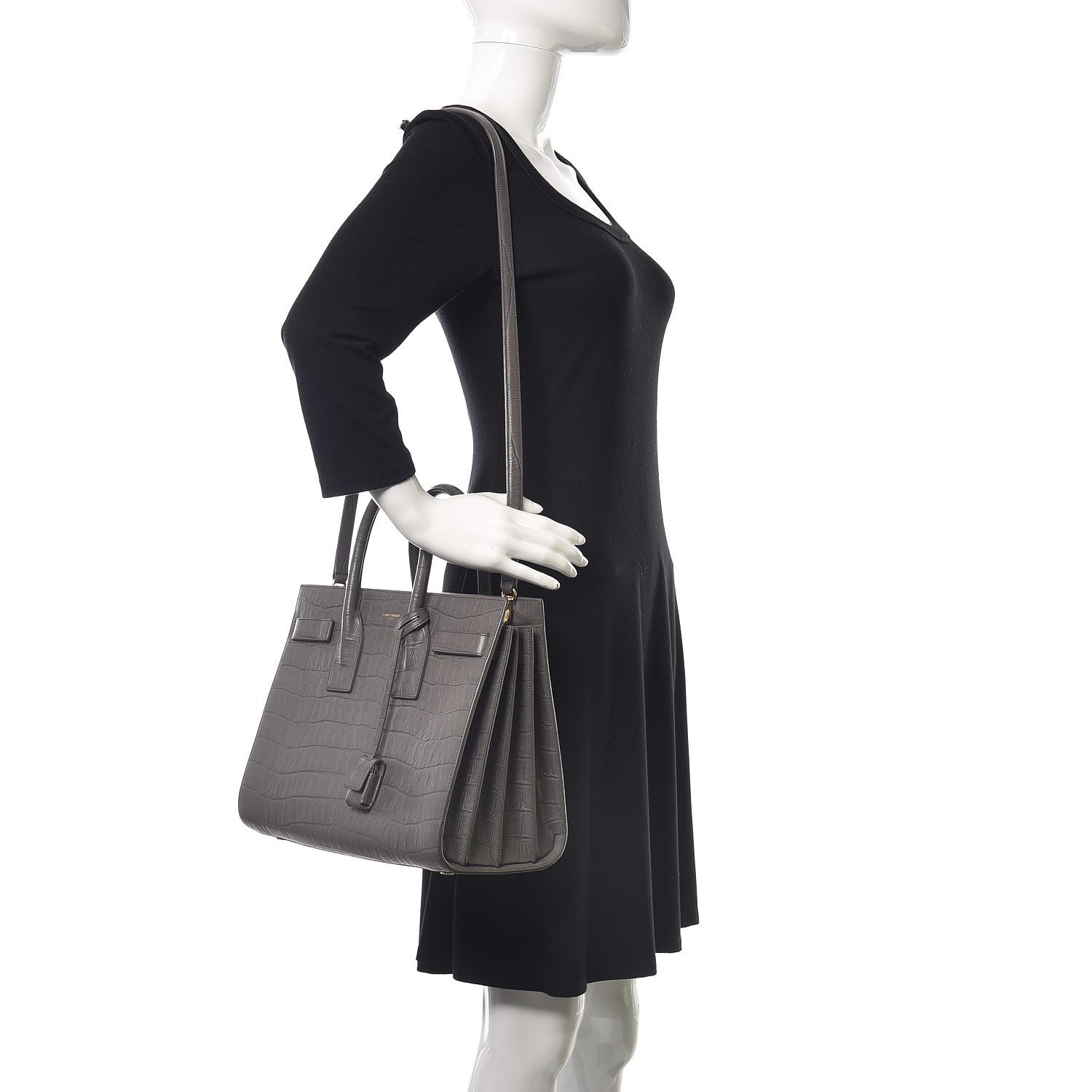 Saint Laurent Calfskin Crocodile Embossed Small Sac De Jour Earth 2 of 10