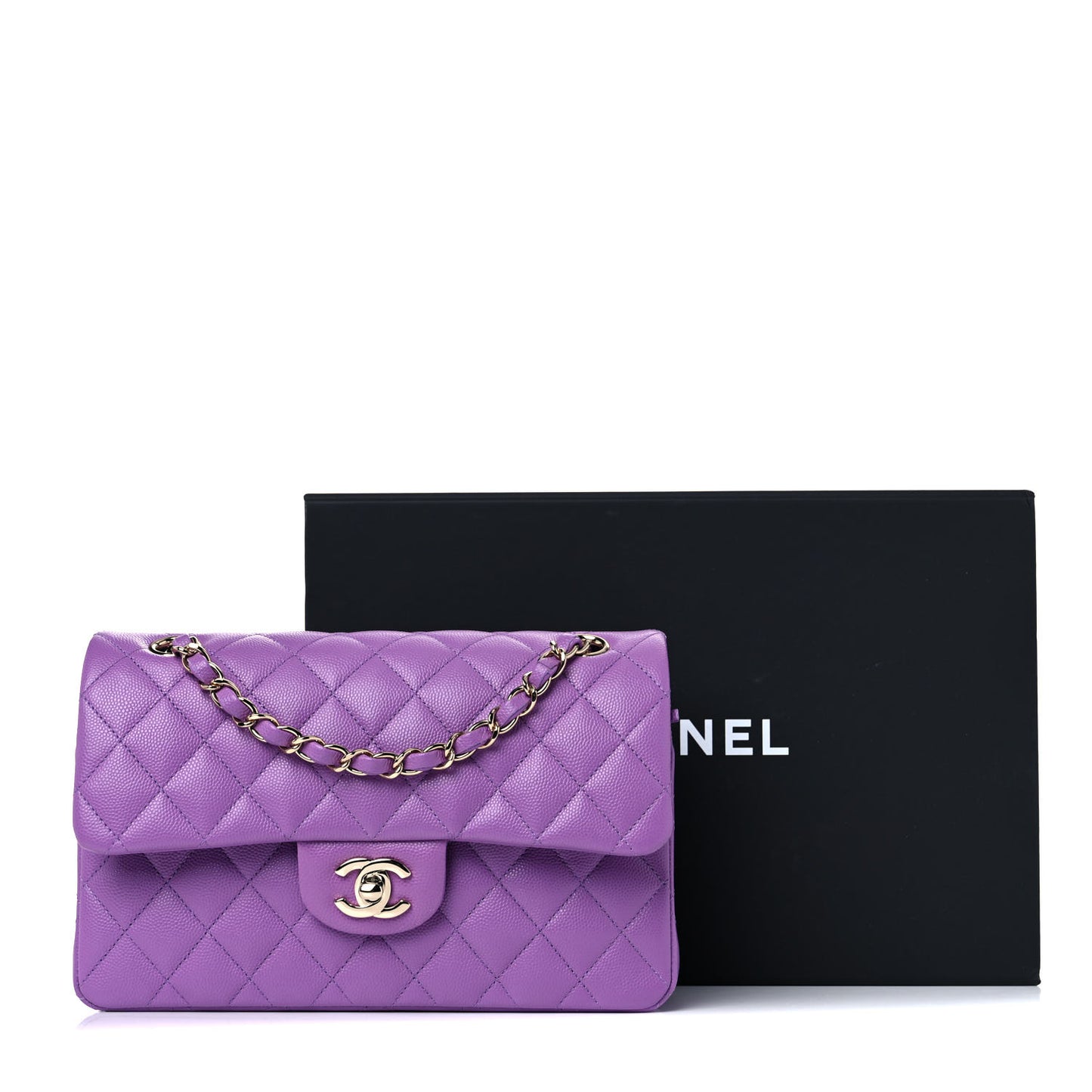 Caviar Quilted Small Double Flap Purple