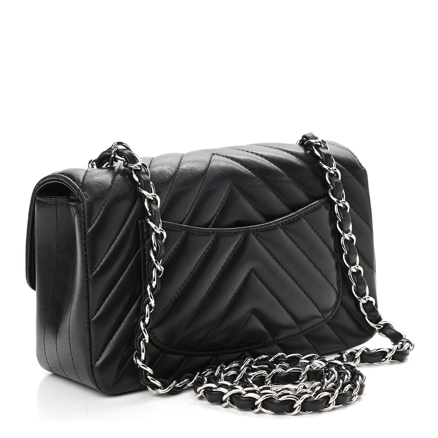Lambskin Chevron Quilted Mini Rectangular Flap Black