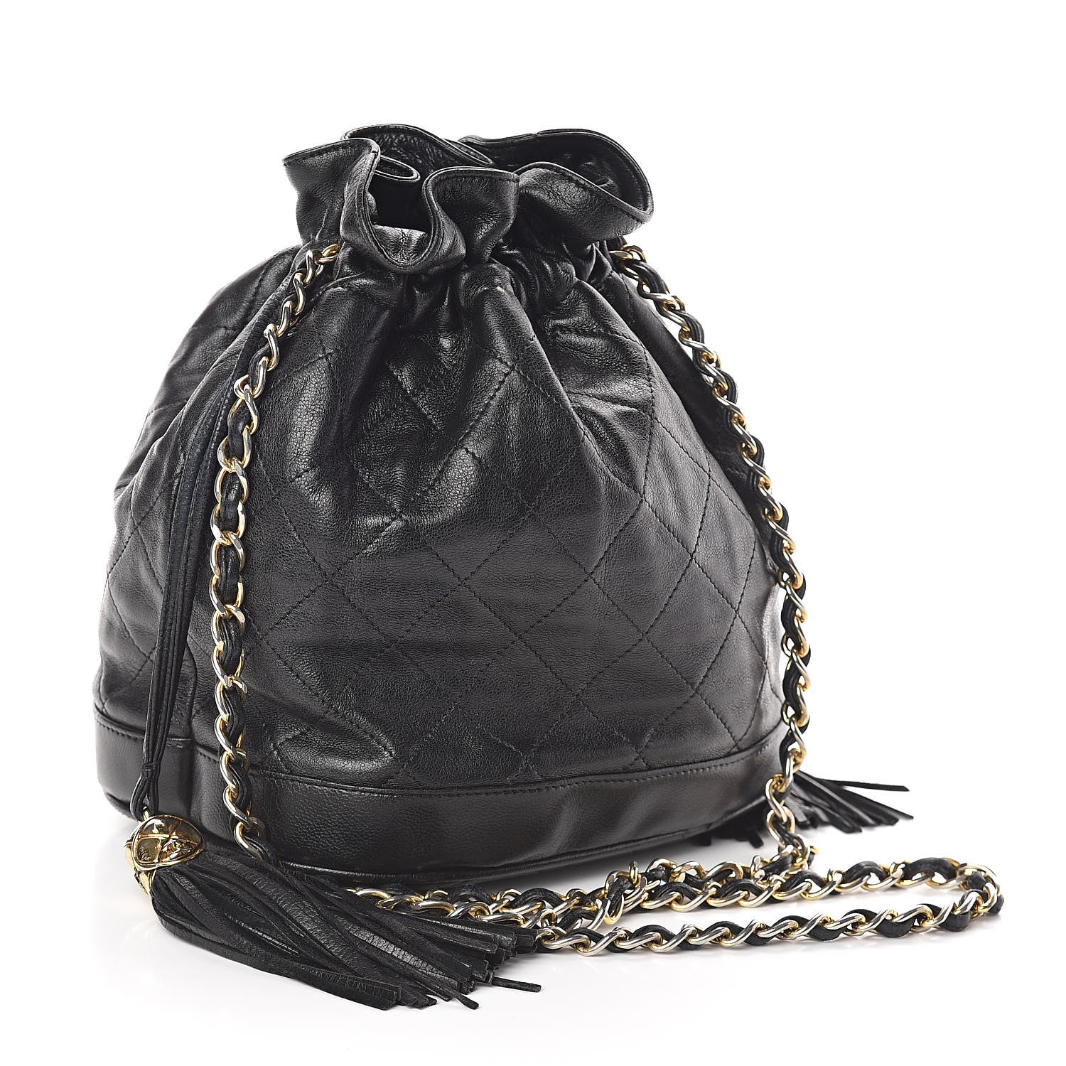 Chanel Lambskin Stitched Tassel Drawstring Pouch Black 3 of 10