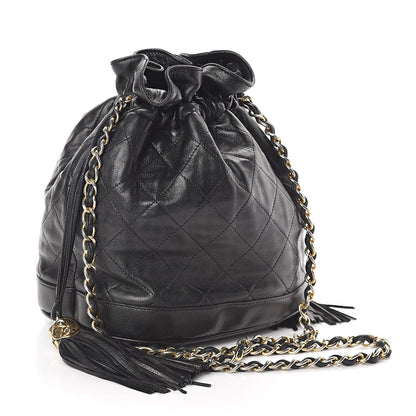 Chanel Lambskin Stitched Tassel Drawstring Pouch Black 3 of 10