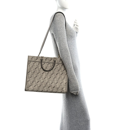 Fendi Chenille Vitello Cher FF Medium Fendi Sunshine Shopper Tote Tortora 2 of 11