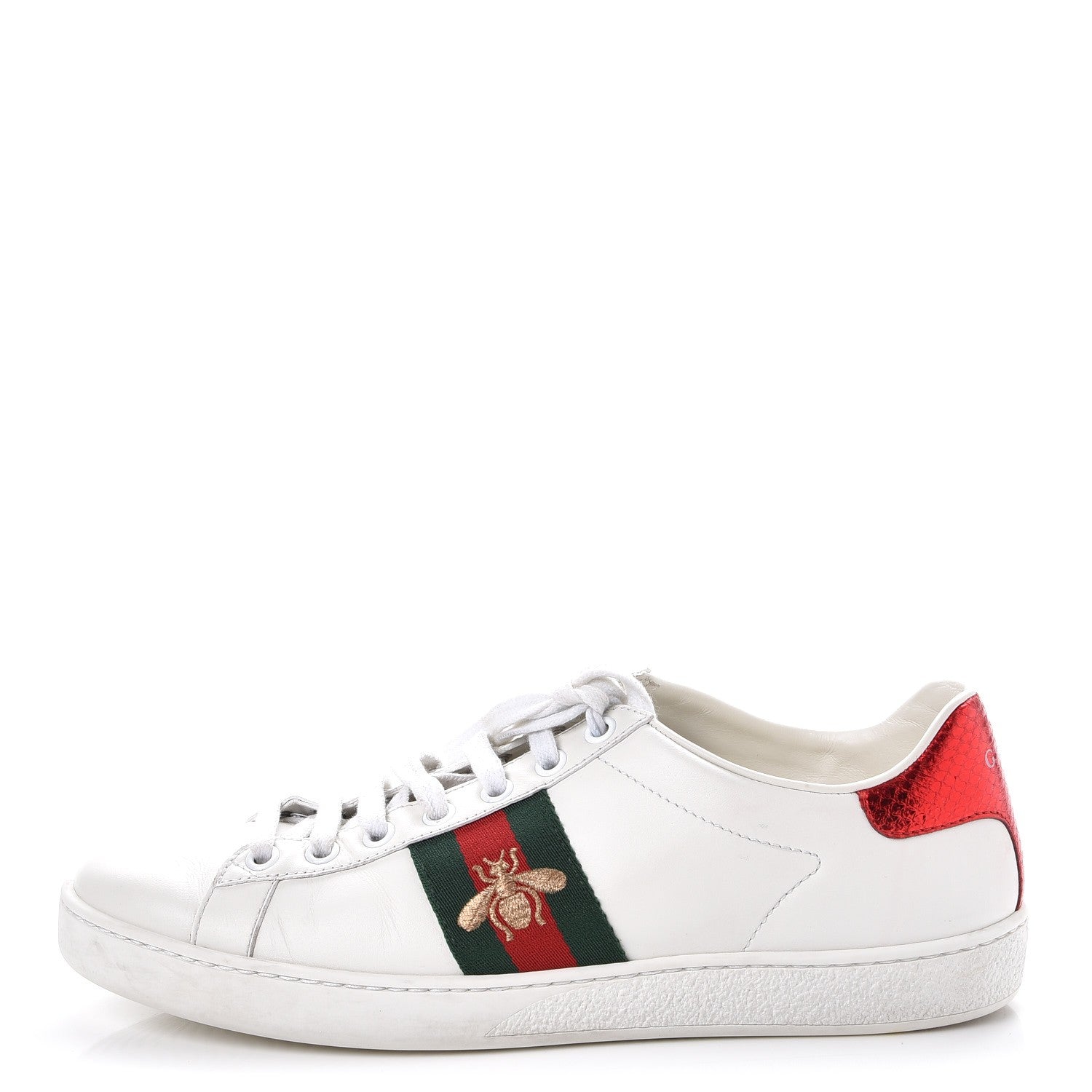 Gucci Calfskin Ayers Bee Embroidered Womens Ace Sneakers 37.5 White Green 1 of 13