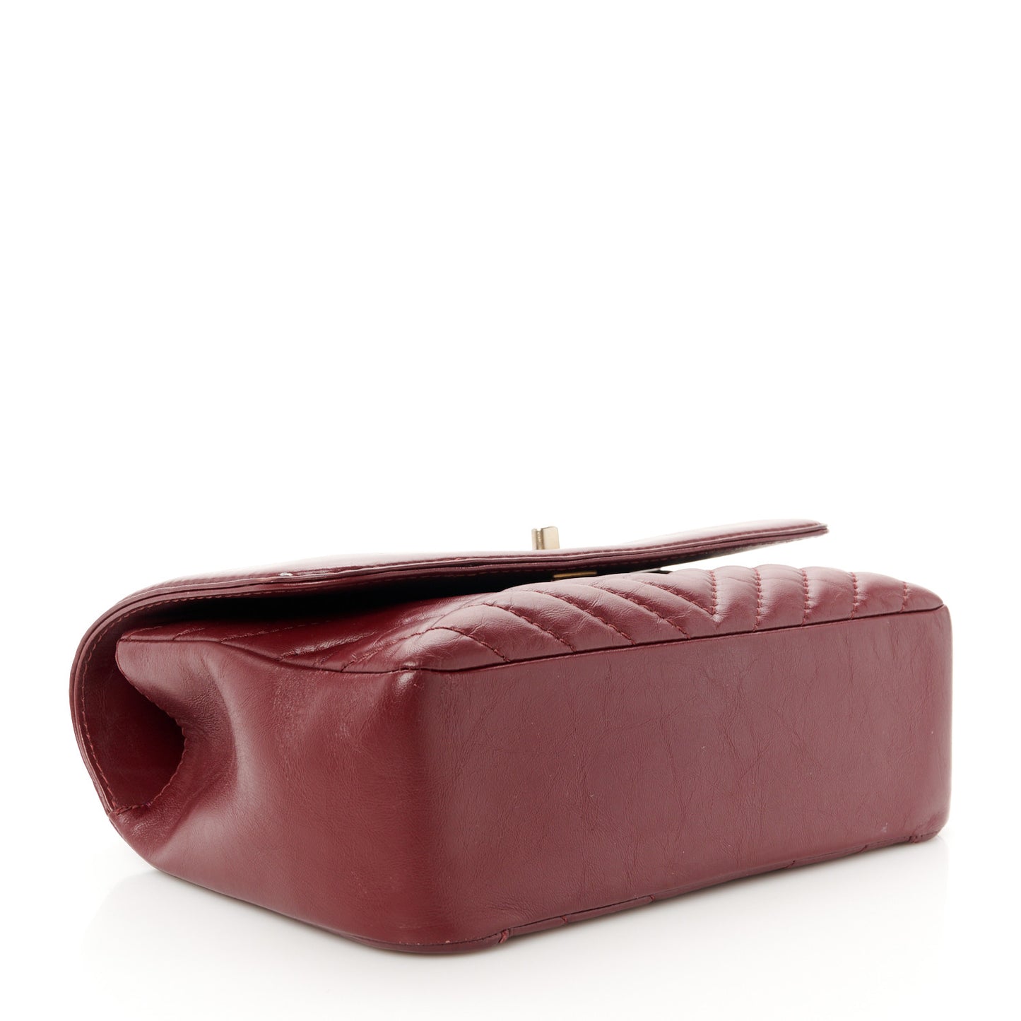 Calfskin Chevron Quilted Top Handle Flap Red