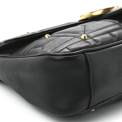 Gucci Calfskin Matelasse Studded Medium GG Marmont Shoulder Bag Black 11 of 12
