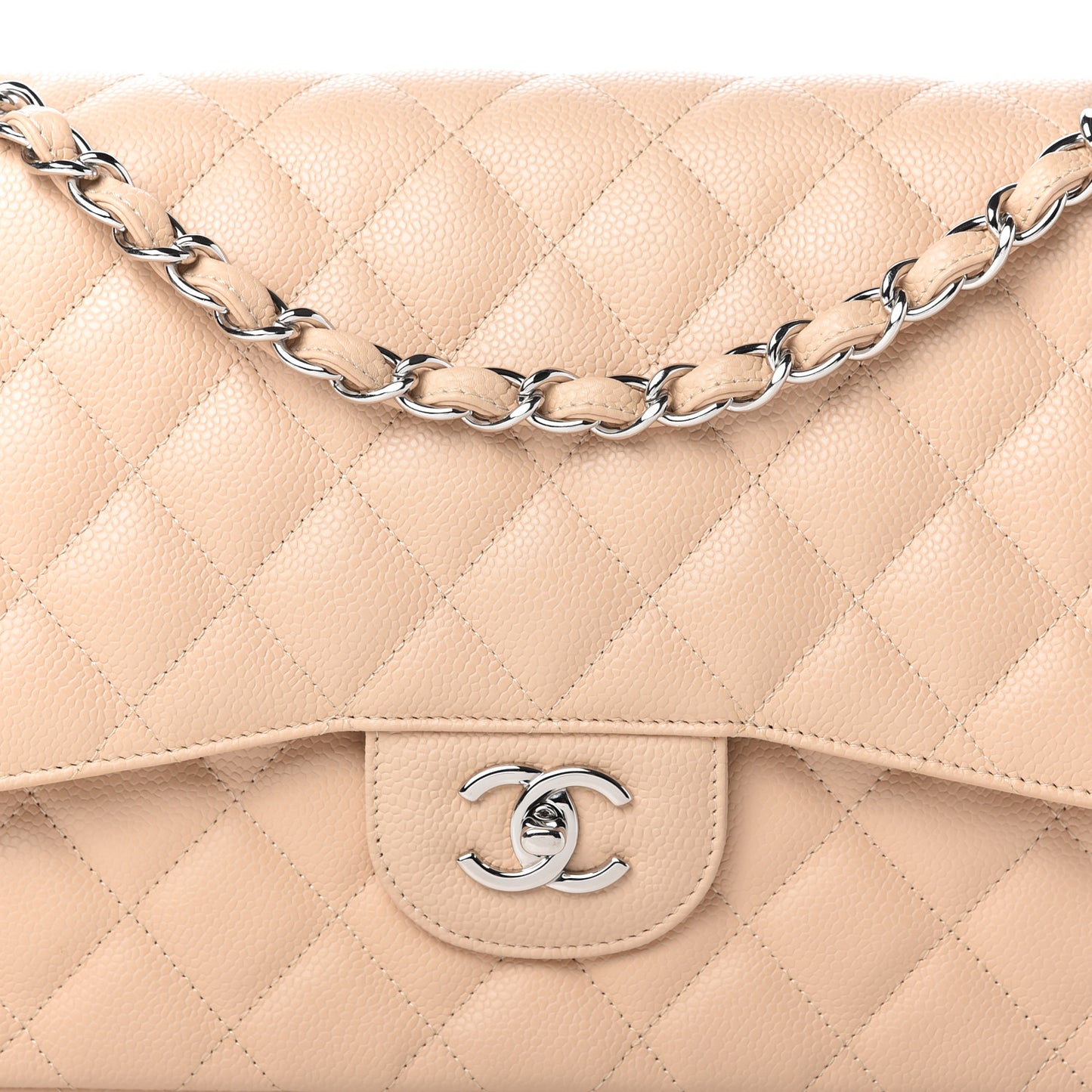 Caviar Quilted Jumbo Double Flap Beige Clair