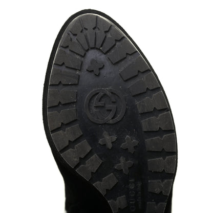Gucci Suede Shearling Fur Microguccissima Courtney Tall Wedge Boots 36 Black 6 of 11