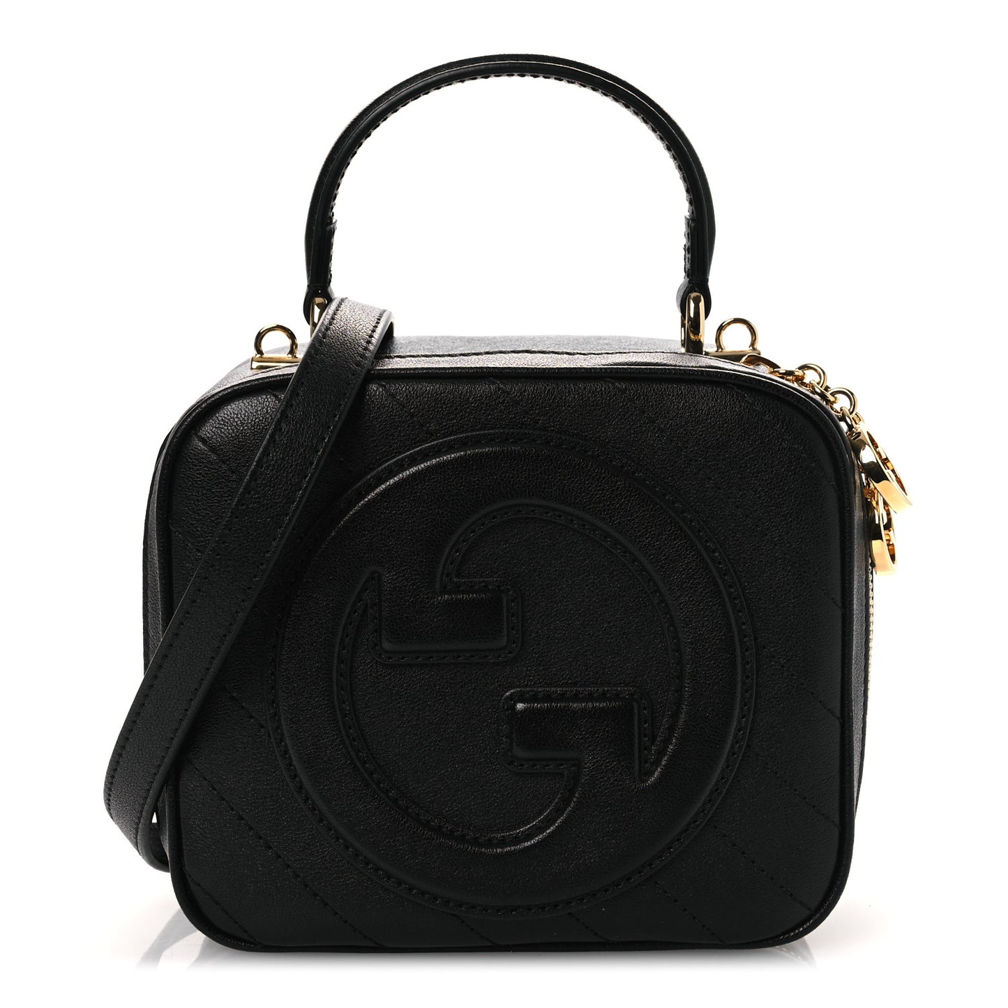 Sakai Be Green Calfskin Diagonal Stitched Blondie Top Handle Bag Black