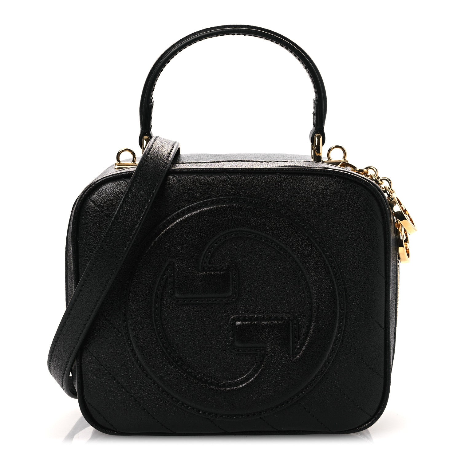 Gucci Sakai Be Green Calfskin Diagonal Stitched Blondie Top Handle Bag Black 1 of 10
