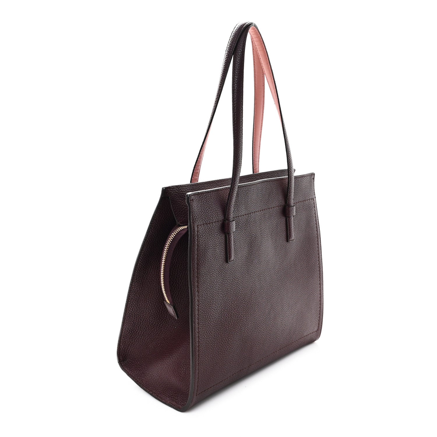 Salvatore Ferragamo Hammered Calfskin Double Handle Medium Amy Tote Burgundy 3 of 11
