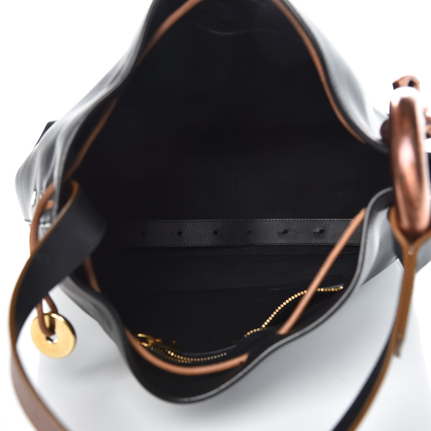 Calfskin Fisherman Hook Drawstring Hobo Bag Black