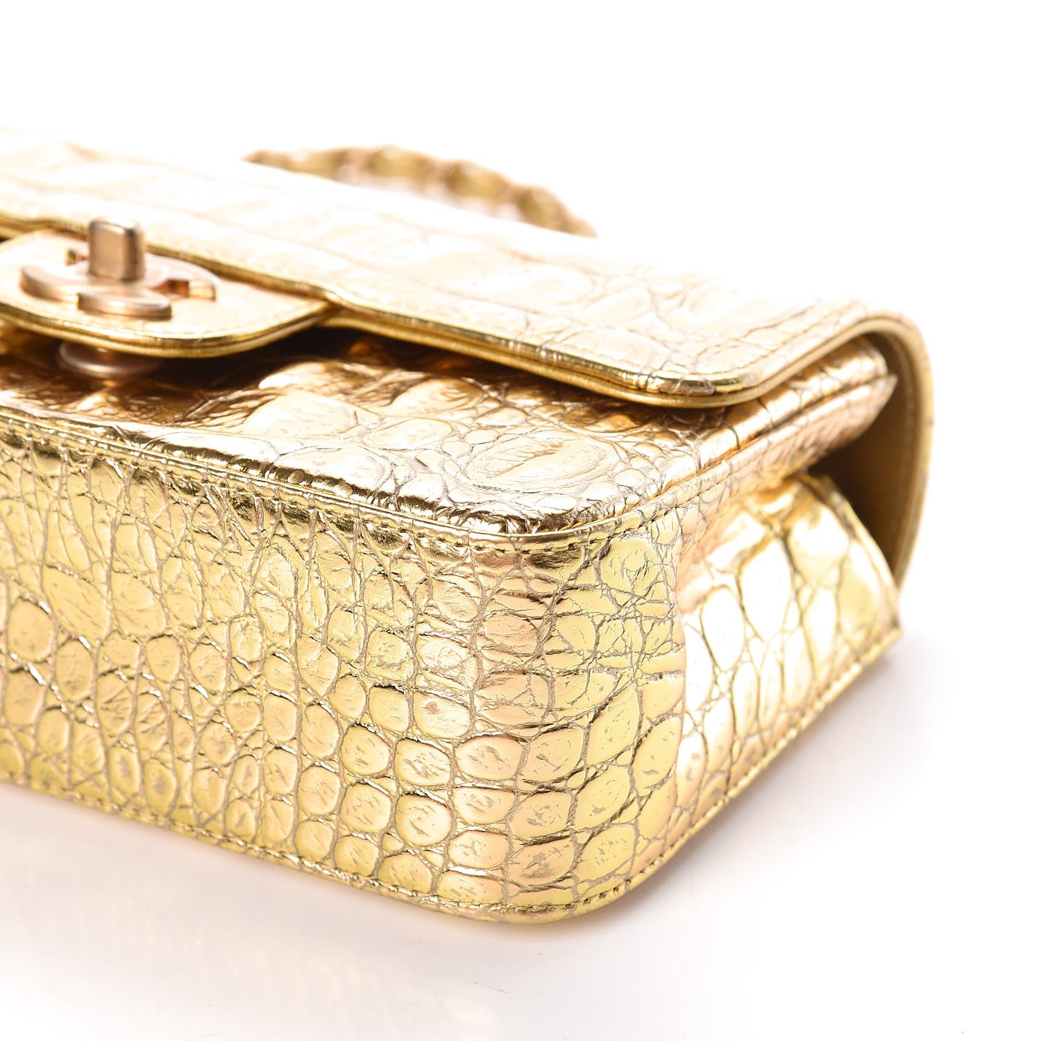 Chanel Metallic Calfskin Crocodile Embossed Cocodile Rectangular Mini Flap Gold 6 of 10