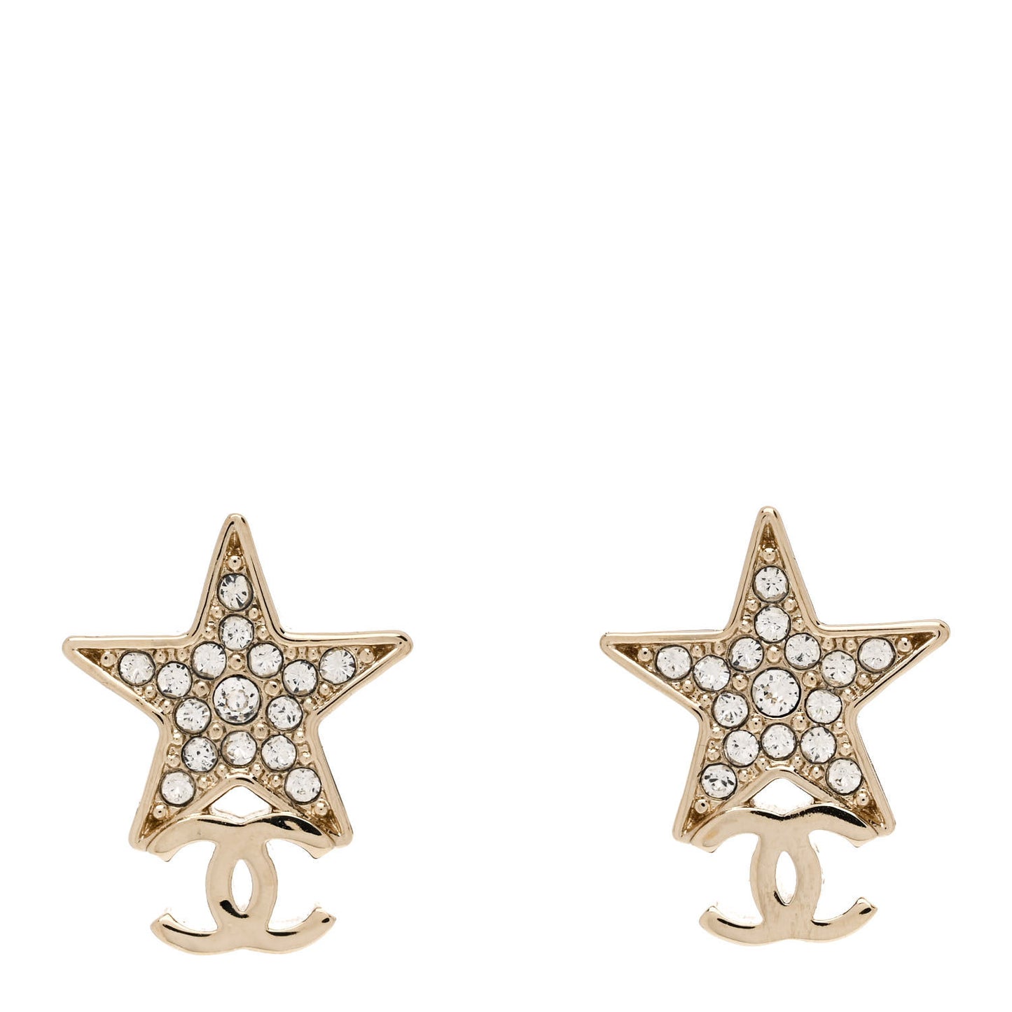 Metal Crystal CC Star Drop Earrings Gold