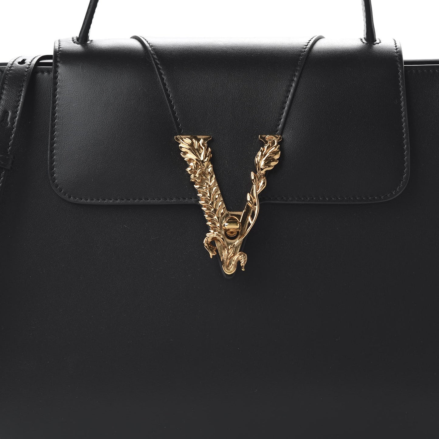 Vitello Barocco Virtus Small Top Handle Shoulder Bag Black