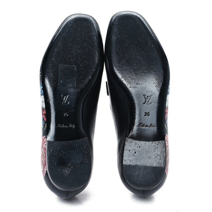 Louis Vuitton Calfskin Flowers Upper Case Flat Loafer 36 Black Multicolor 6 of 9