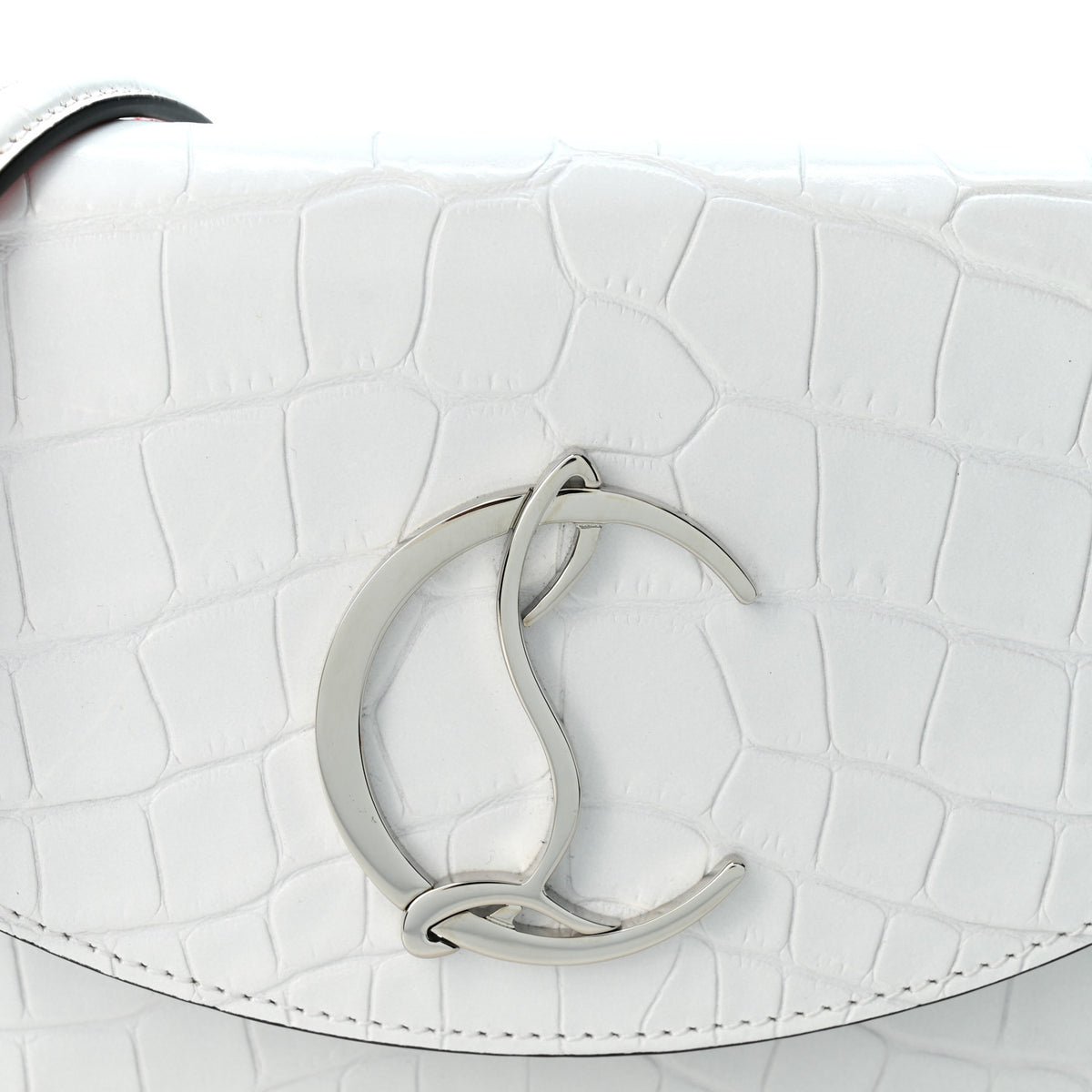Christian Louboutin Calfskin Crocodile Embossed Loubi54 Crossbody Clutch White 6 of 8