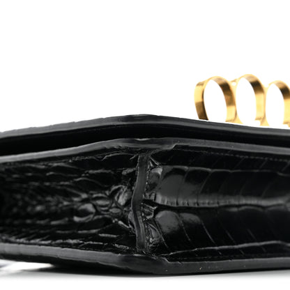 Alexander McQueen Calfskin Crocodile Embossed Four Ring Knuckle Crossbody Bag Black 9 of 12