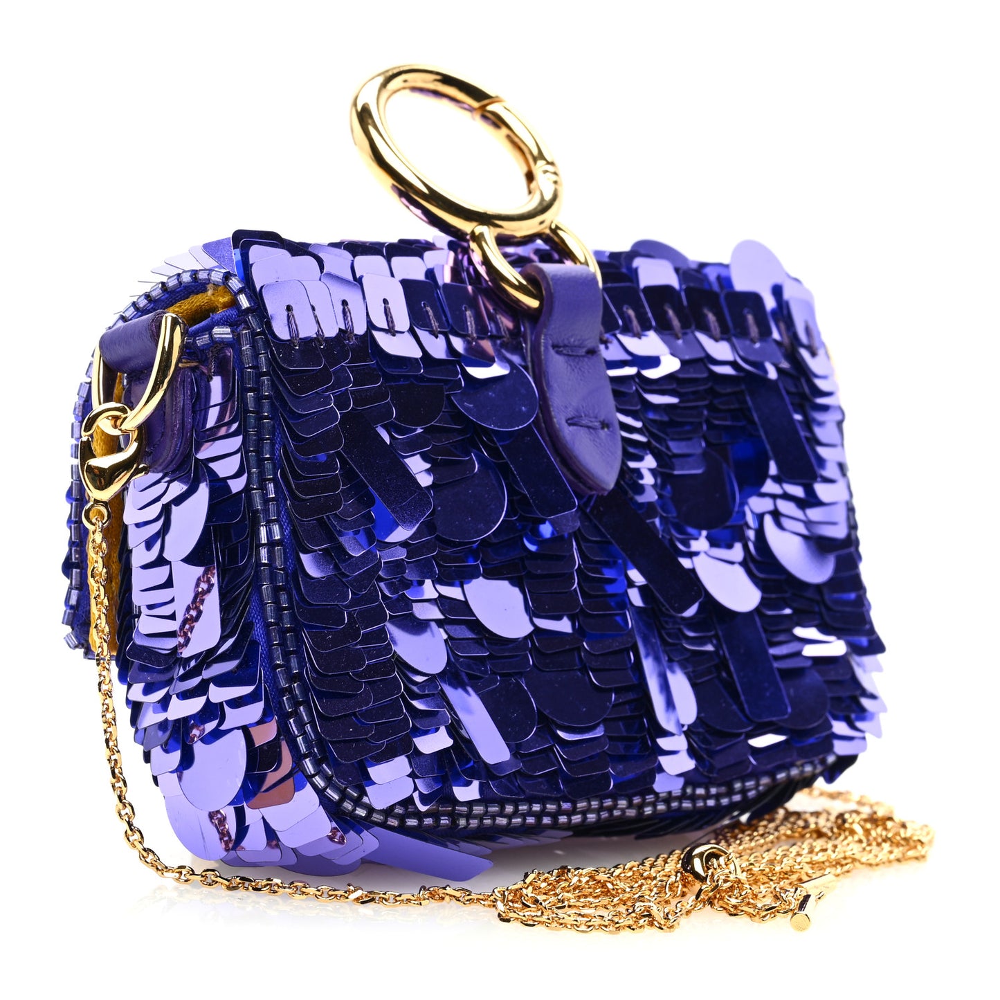 Sequin Paillettes Shiny Nappa Sex and the City Nano Maxi Buckle Baguette Charm Viola Purple