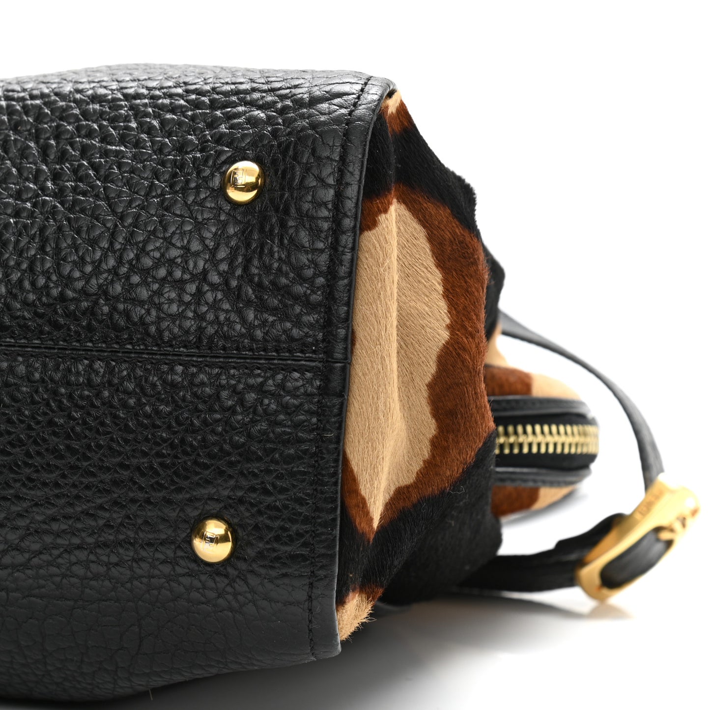 Pebbled Calfskin Calf Hair Small Chameleon Tote Black Tobacco