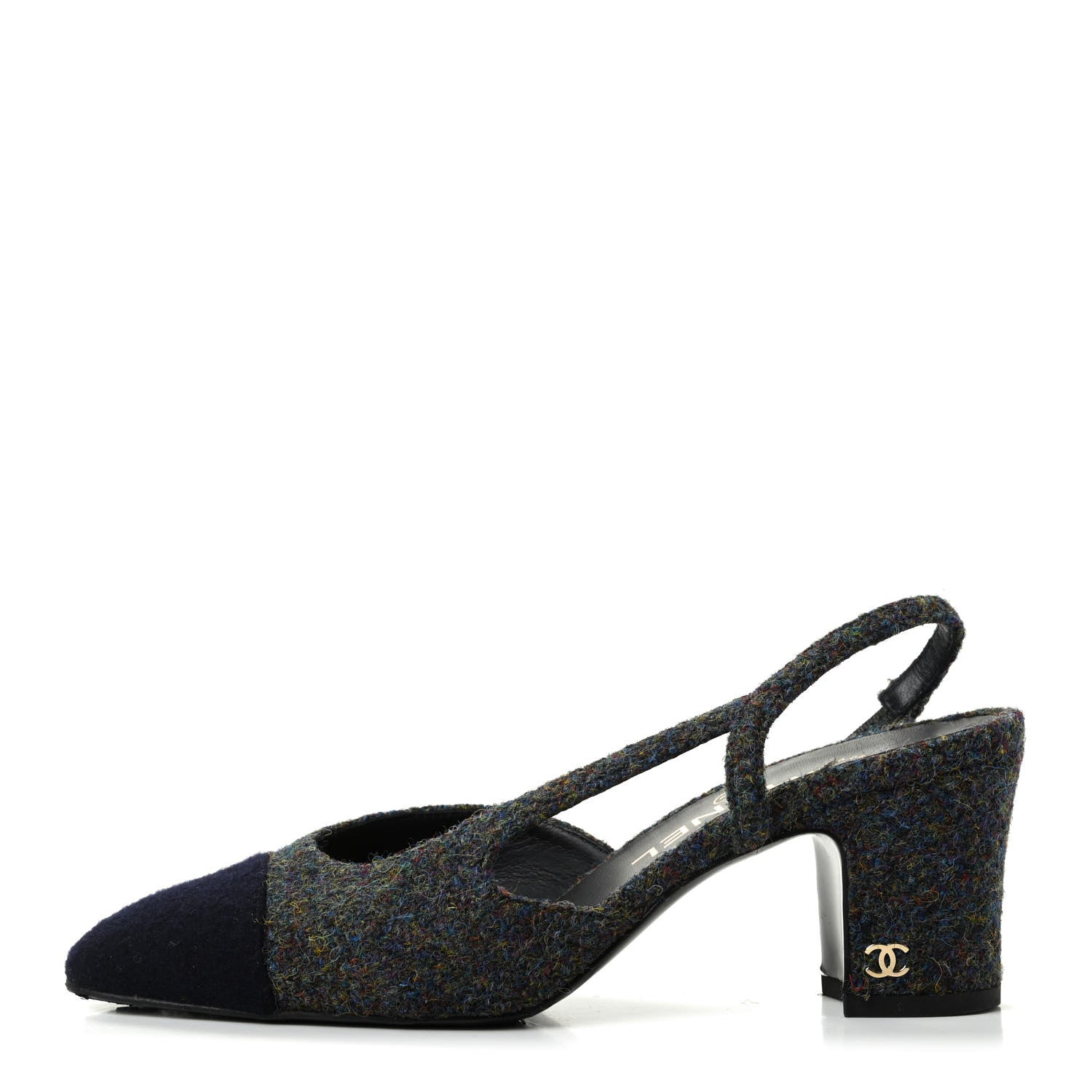 Chanel Tweed Cap Toe CC Slingback Pumps 36 Black Dark Grey 1 of 11