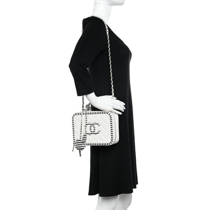 Chanel Caviar Quilted Striped Medium CC Filigree Vanity Case White Black 2 of 10