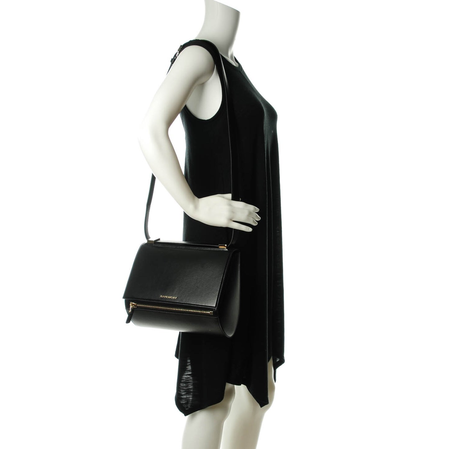 Textured Calfskin Medium Pandora Box Crossbody Bag Black