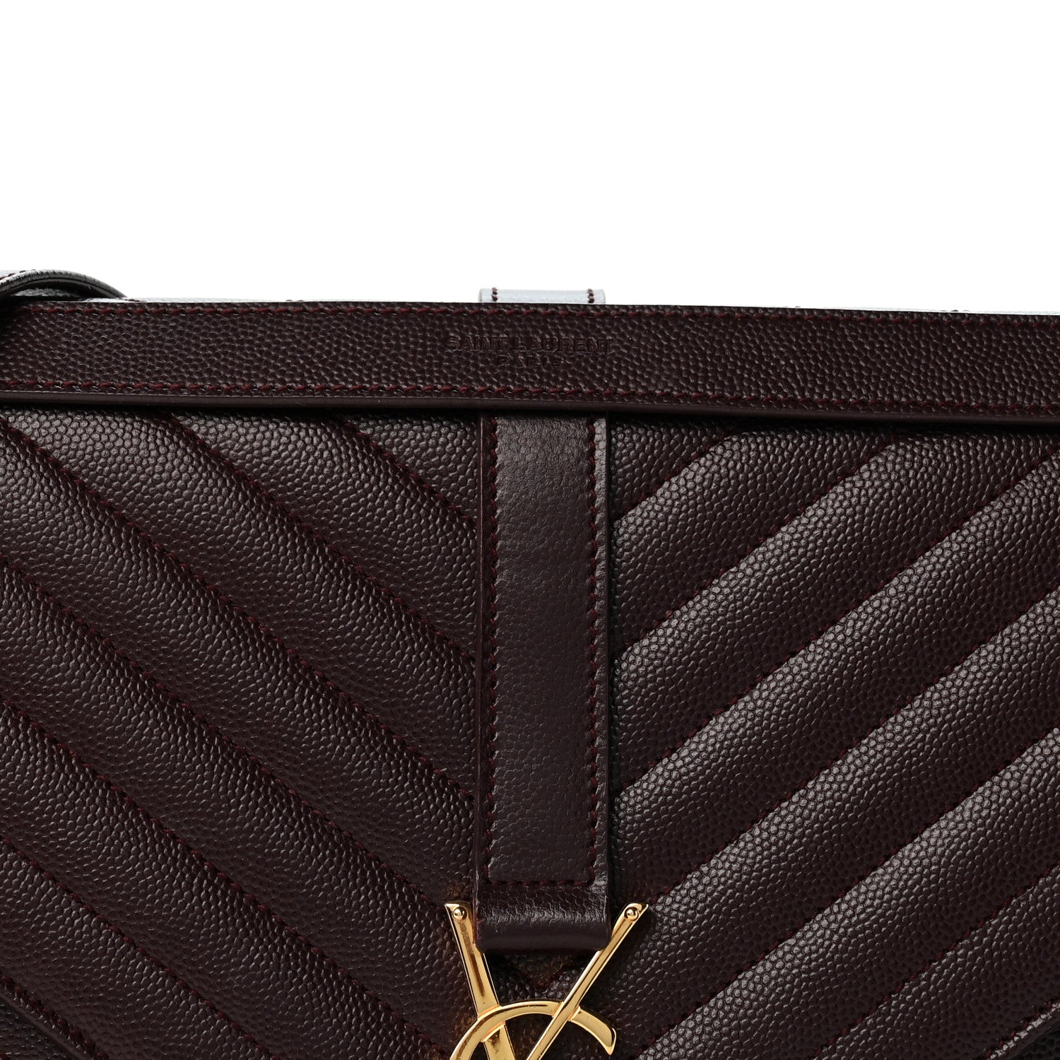 Saint Laurent Grain De Poudre Matelasse Chevron Large Monogram Satchel Rouge Legion 8 of 13