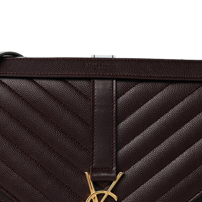 Saint Laurent Grain De Poudre Matelasse Chevron Large Monogram Satchel Rouge Legion 8 of 13