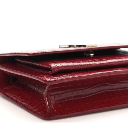 Saint Laurent Calfskin Crocodile Embossed Monogram Sunset Chain Wallet Palissandre 8 of 9