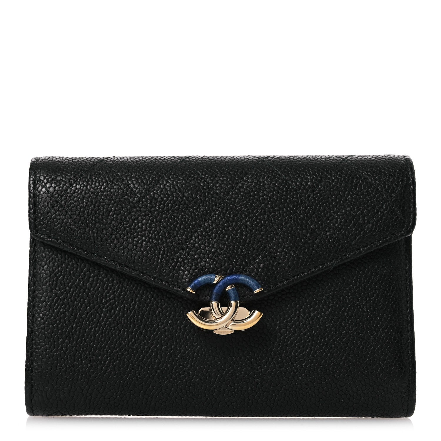 Chanel Caviar Quilted Thread CC Compact Flap Wallet Black 1 of 14