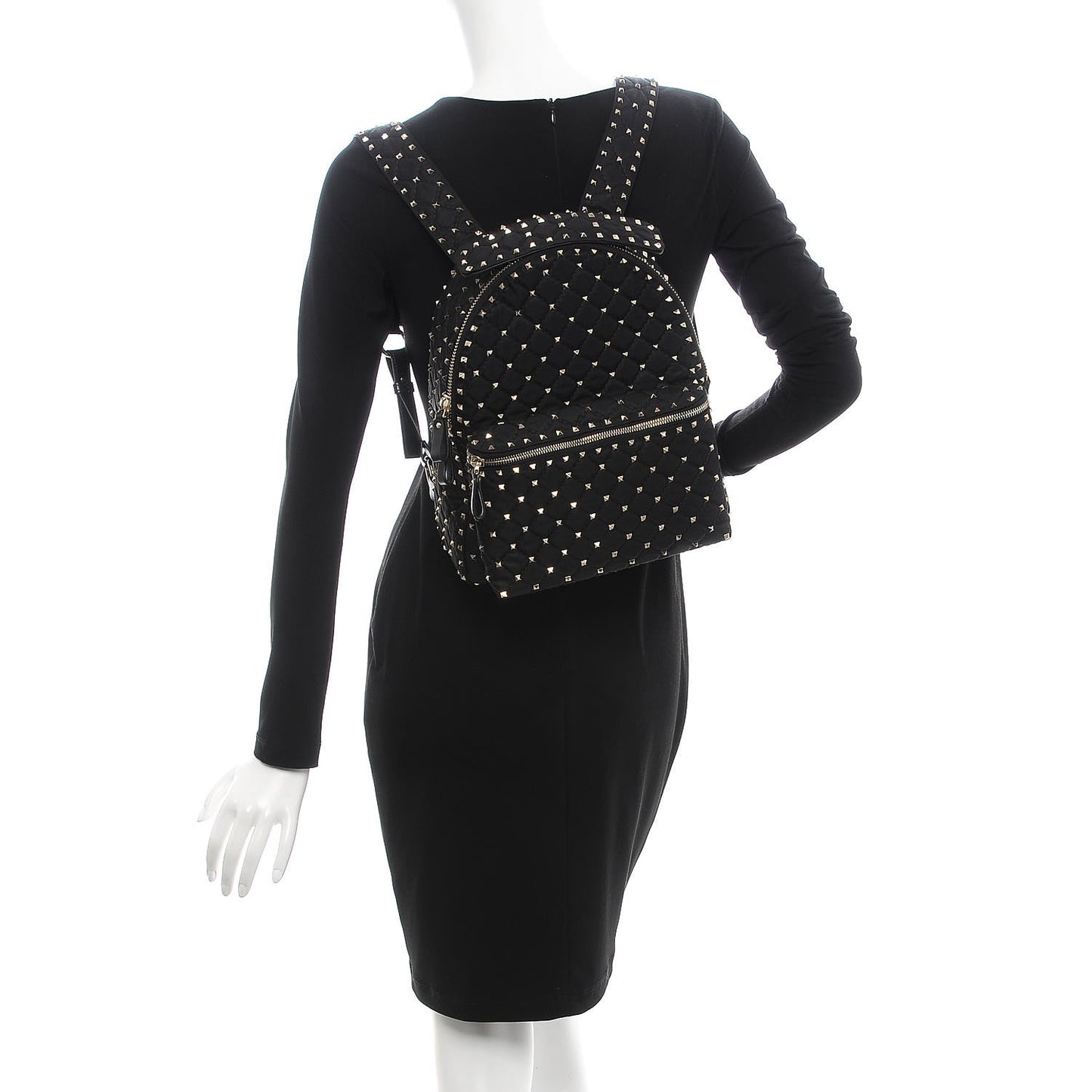 Nylon Quilted Rockstud Spike Backpack Black