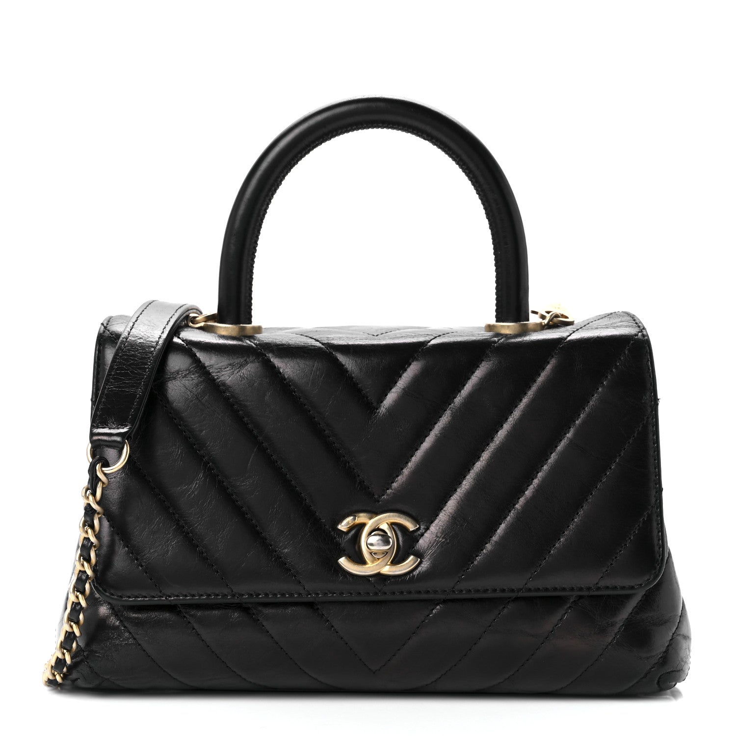 Chanel Aged Calfskin Chevron Quilted Mini Coco Handle Flap Black 1 of 10
