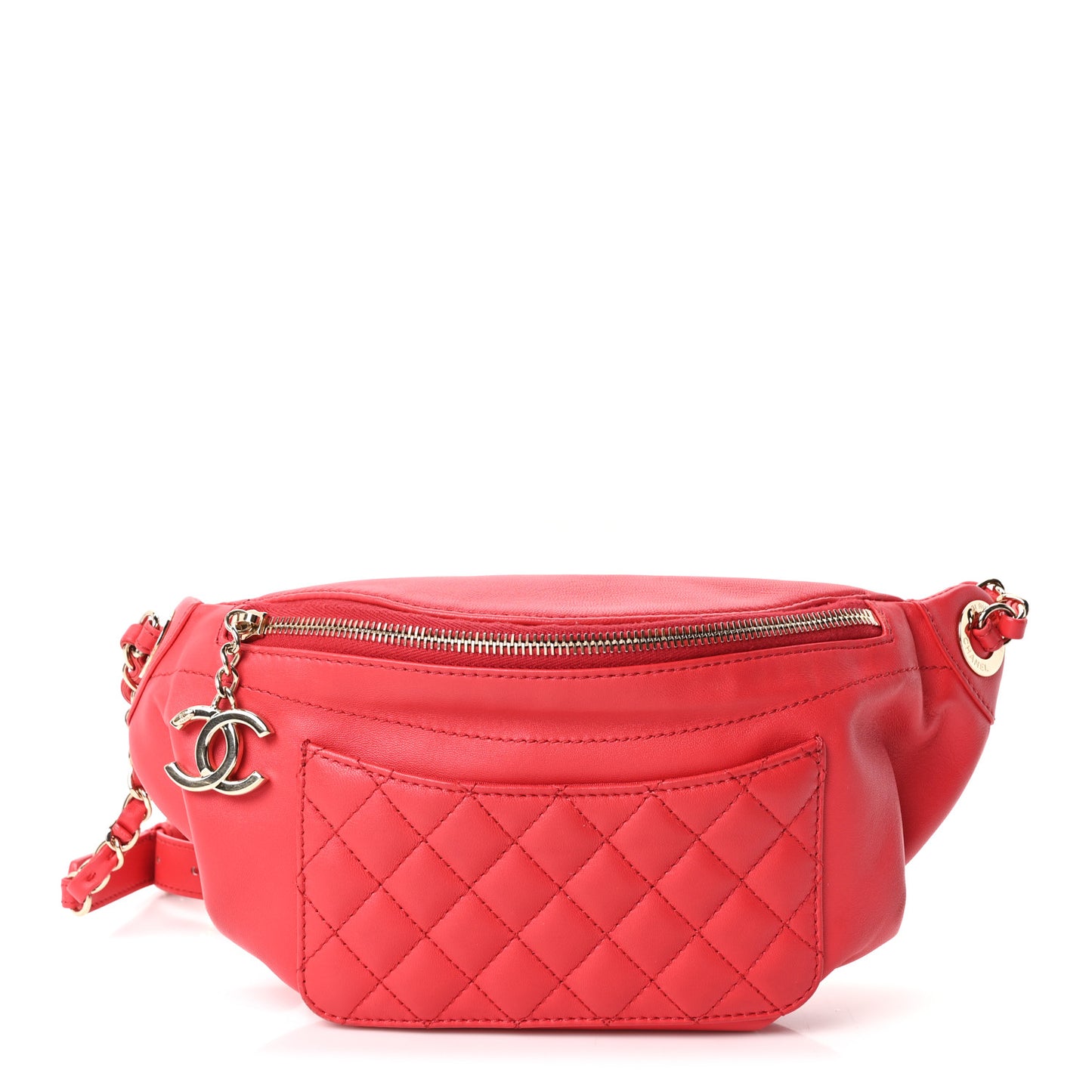 Lambskin Bi Quilted Waist Bag Fanny Pack Red