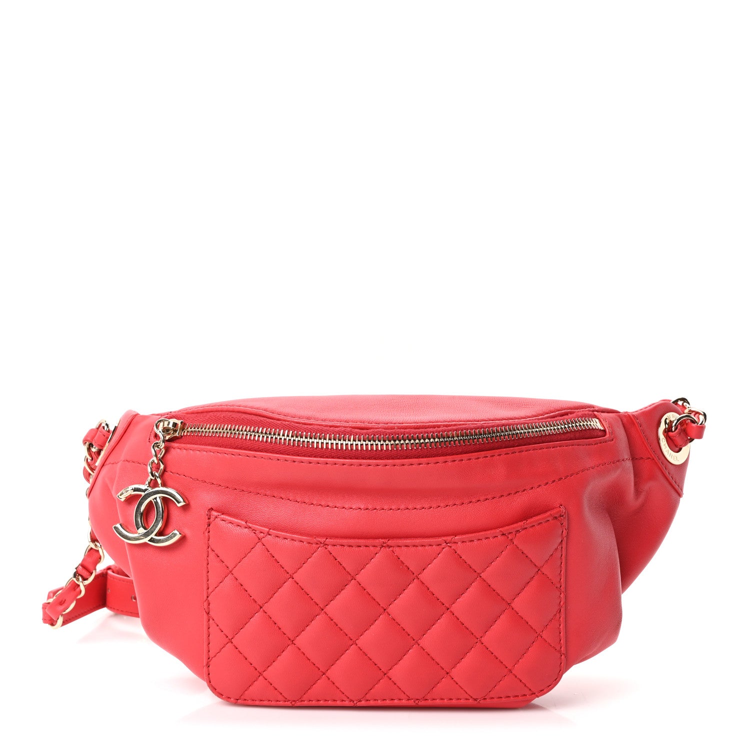 Chanel Lambskin Bi Quilted Waist Bag Fanny Pack Red 1 of 10