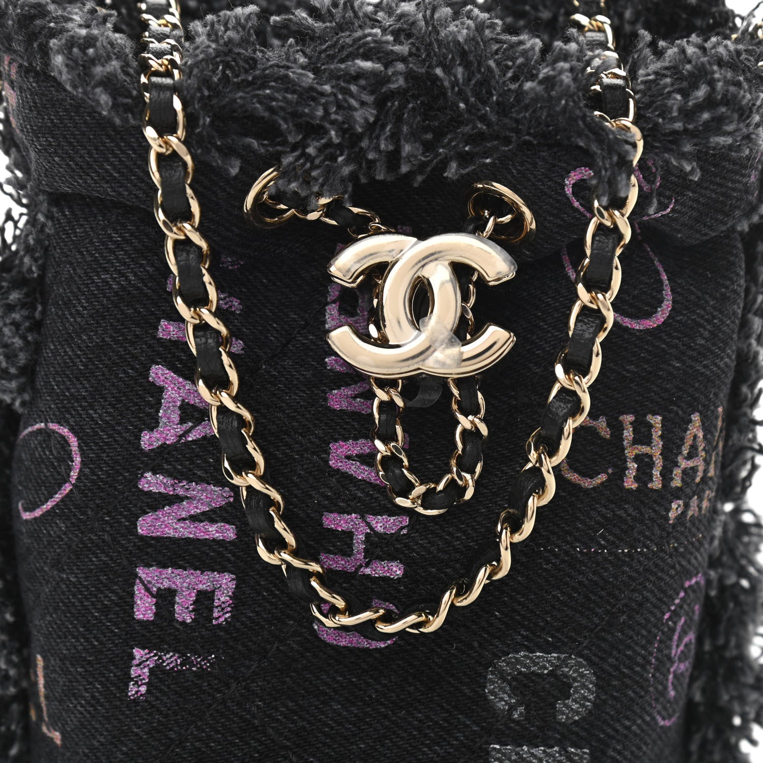 Chanel Denim Quilted Mood Mini Bucket With Chain Black Multicolor 9 of 10