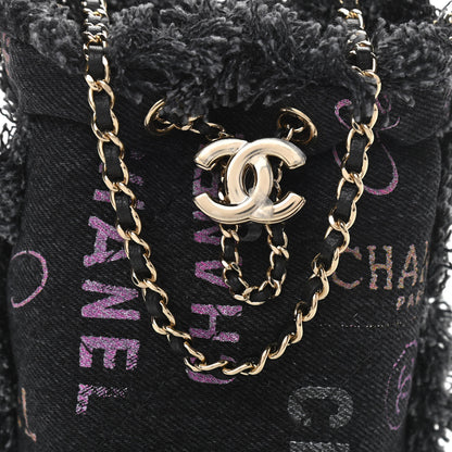 Chanel Denim Quilted Mood Mini Bucket With Chain Black Multicolor 9 of 10