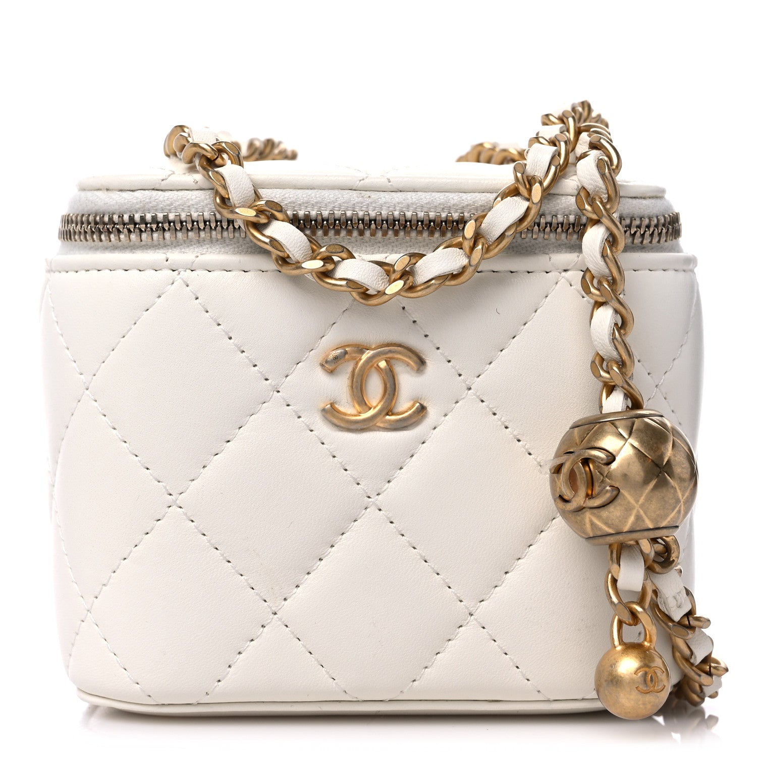 Chanel Lambskin Quilted Pearl Crush Mini Vanity Case With Chain White 1 of 11