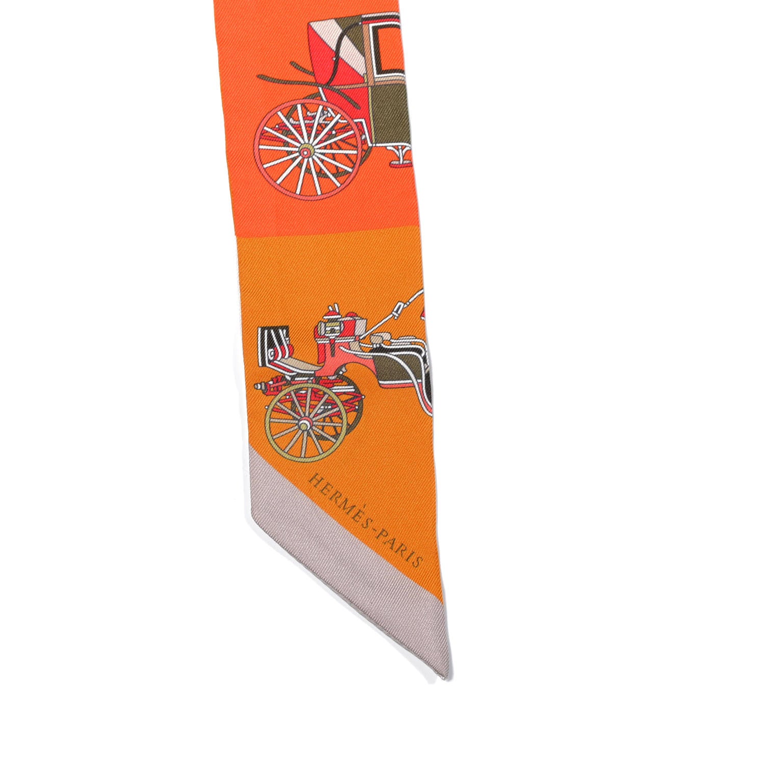 Hermes Silk Les Voitures Exquises Twilly Orange Beige Kaki 4 of 4