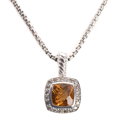David Yurman Sterling Silver Pave Diamond Citrine 7mm Petite Albion Pendant Necklace 2 of 10