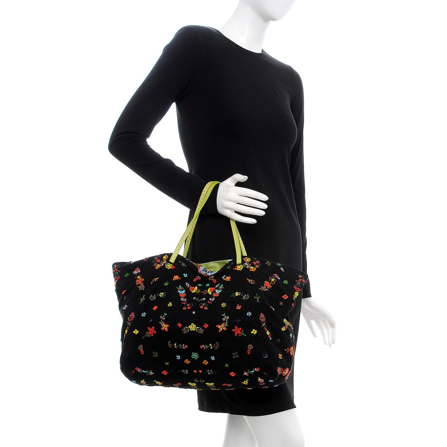 Canvas Lizard Floral Beaded Tote Multicolor