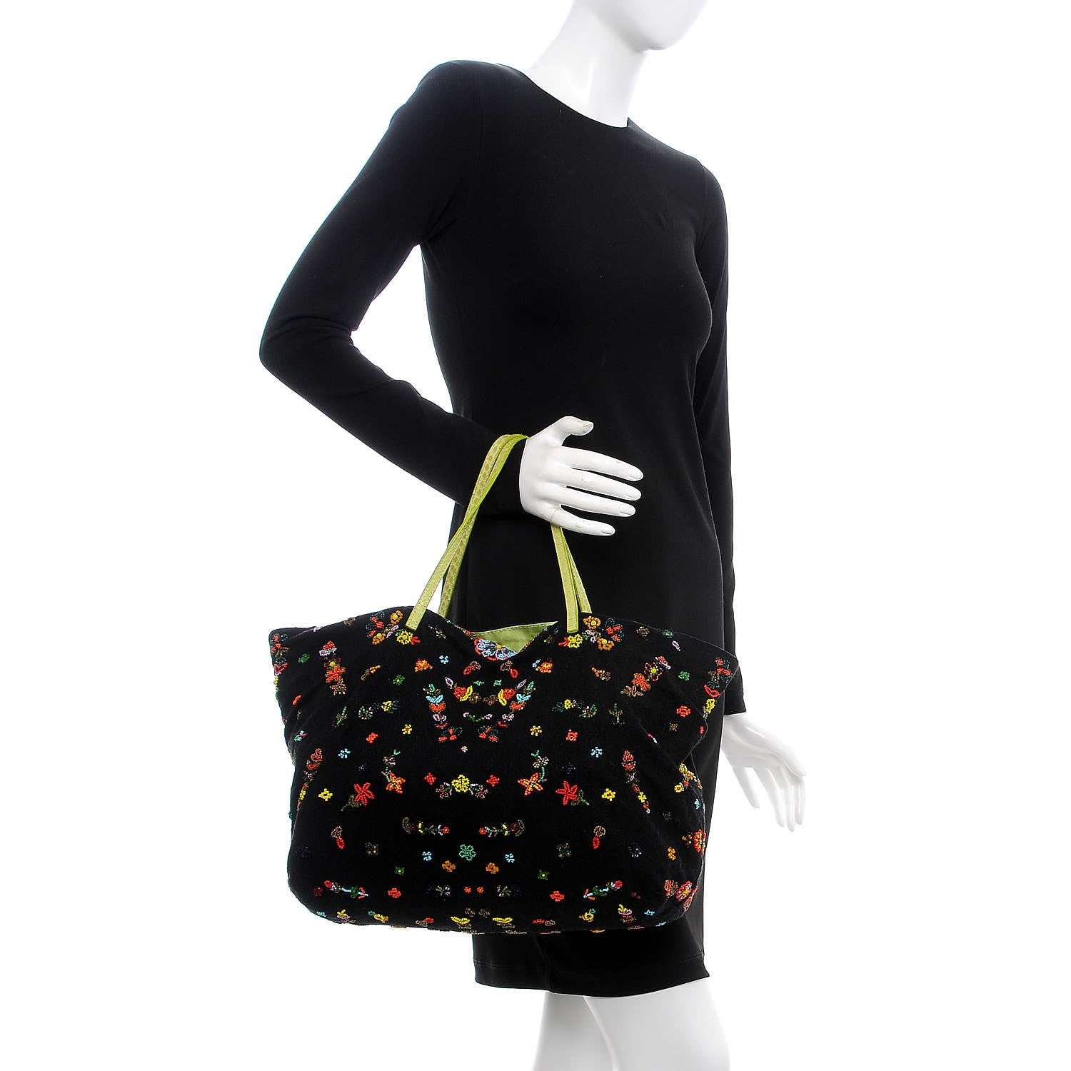 Fendi Canvas Lizard Floral Beaded Tote Multicolor 2 of 9