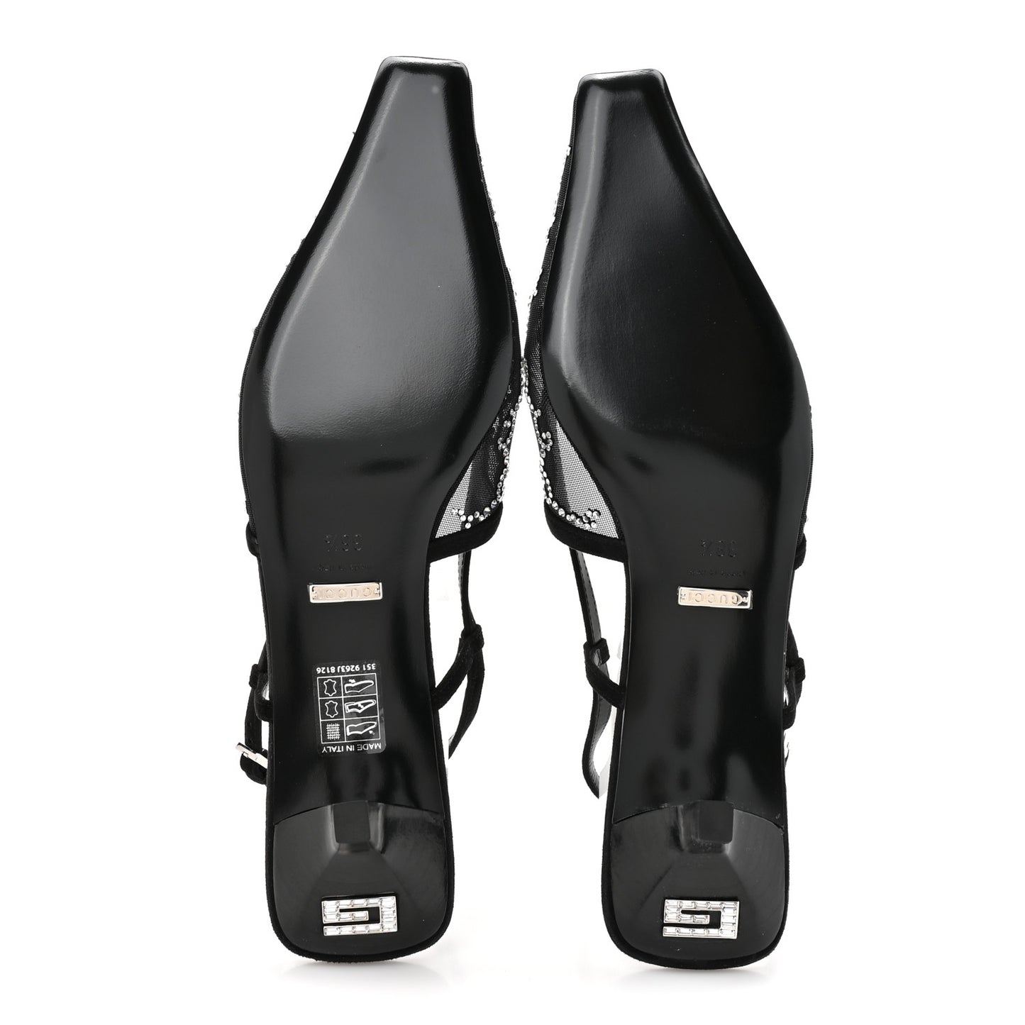 Tela Retino Kid Scamosciato Crystal GG Monogram Square G 35mm Slingback Pumps 38.5 Black