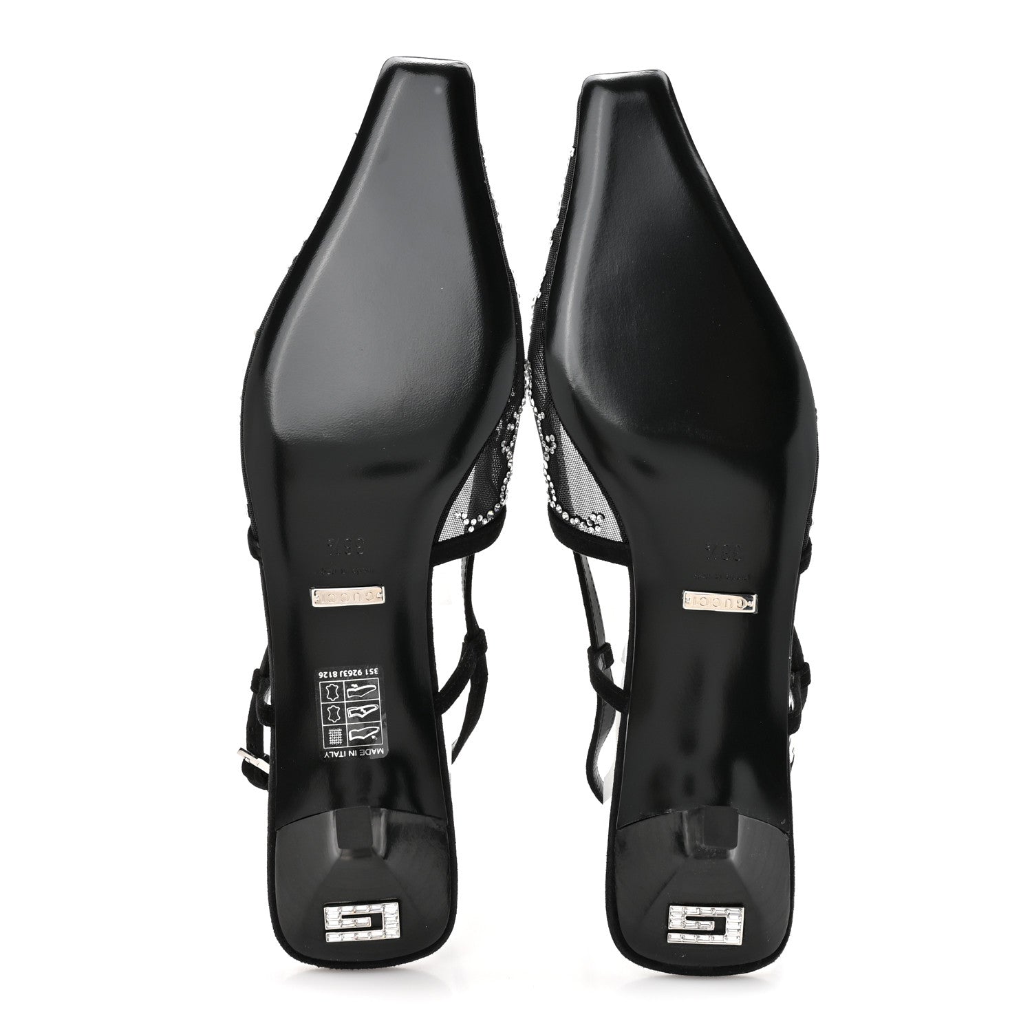 Gucci Tela Retino Kid Scamosciato Crystal GG Monogram Square G 35mm Slingback Pumps 38.5 Black 6 of 9