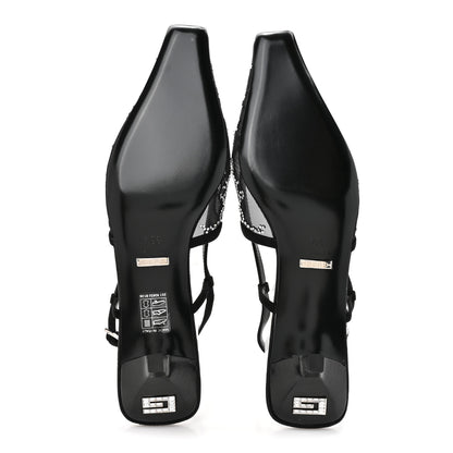 Gucci Tela Retino Kid Scamosciato Crystal GG Monogram Square G 35mm Slingback Pumps 38.5 Black 6 of 9