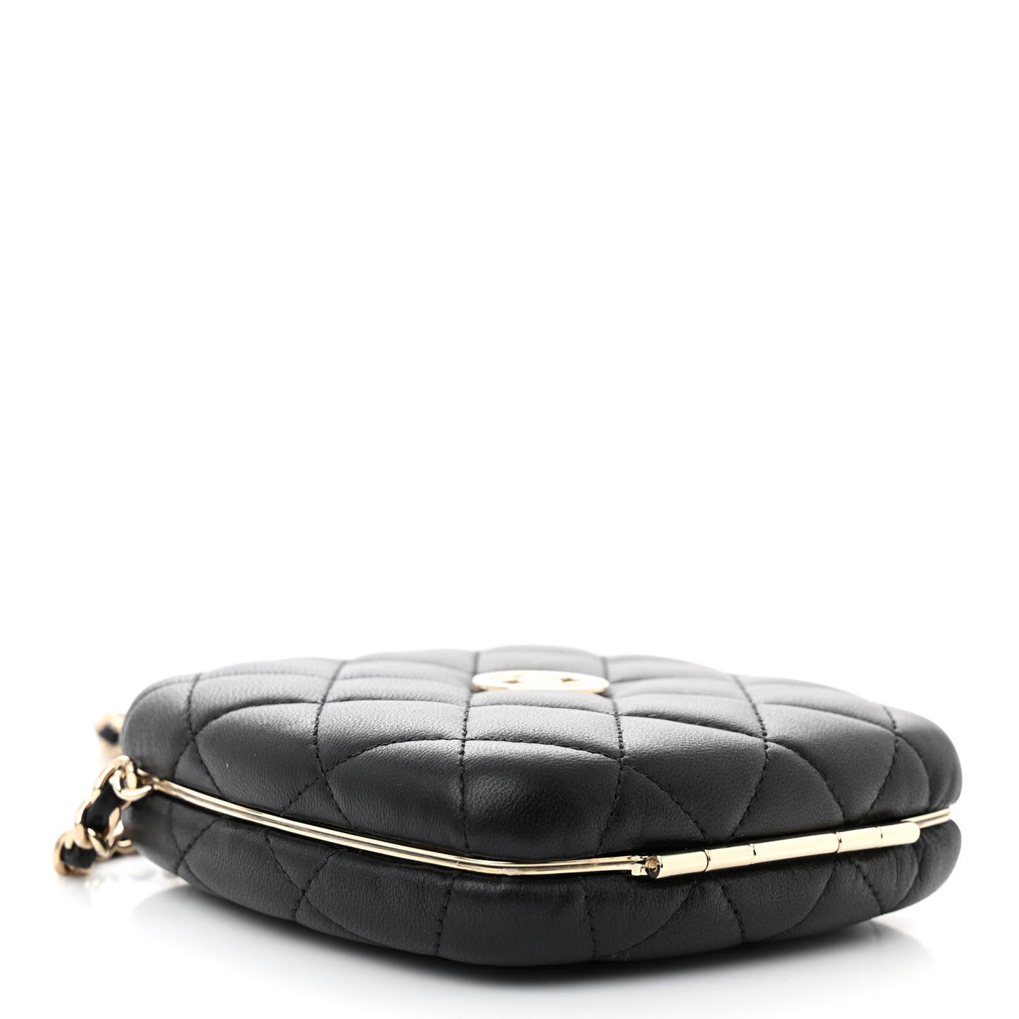 Lambskin Quilted Compact Vanity Case Purse With Chain Black