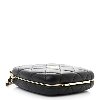 Chanel Lambskin Quilted Compact Vanity Case Purse With Chain Black 4 of 11