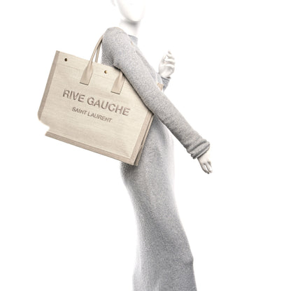 Saint Laurent Linen Calfskin Rive Gauche Tote Beige Sea Salt 2 of 10